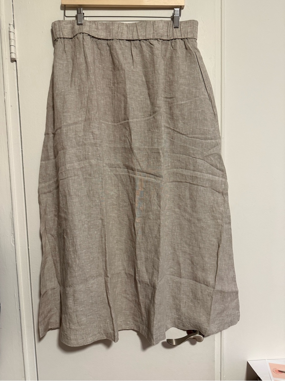 Quince 100%Linen Women's Casual Linen Midi Skirt in Taupe-XL